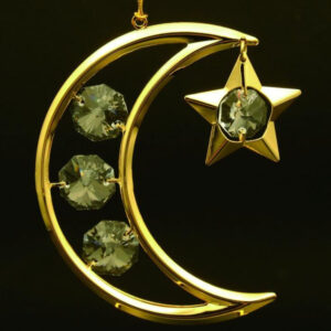 24K Gold Plated Crescent and Star with Swarovski