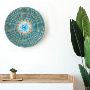 Natural Woven Fruit Basket Bowl with Wooden Base, Handmade Seagrass